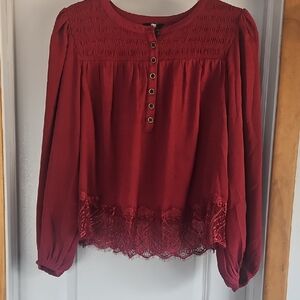 Frye Burgundy Lace Hem Blouse